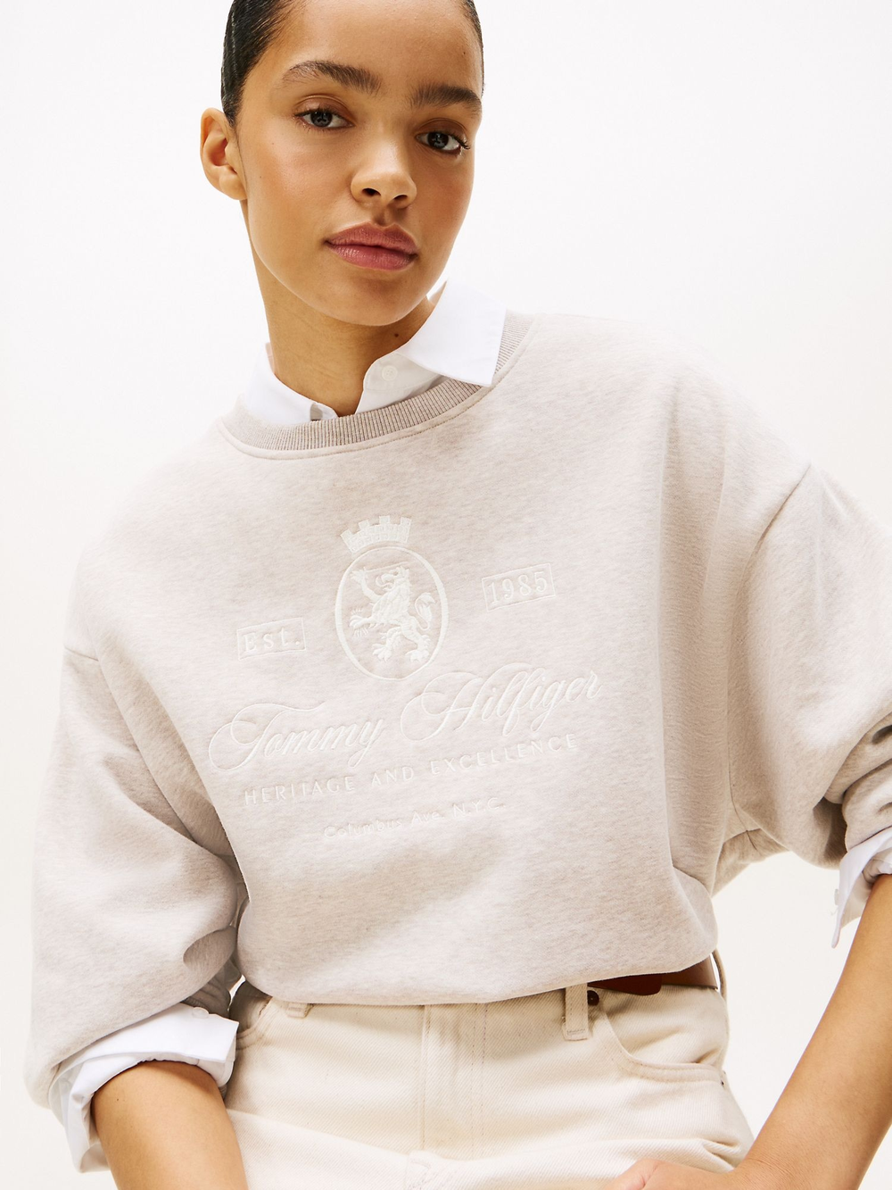 Свитшот Tommy Hilfiger Embroidered Script Crest Logo Sweatshirt Heathered Pebble