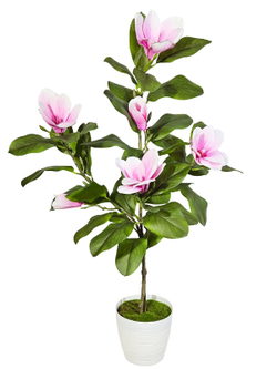Куст искусственная Магнолия с розовыми цветами 100см в кашпо