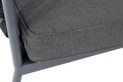 "Диего" диван 2-местный плетеный из роупа, каркас алюминий темно-серый (RAL7024) муар, роуп темно-серый круглый, ткань темно-серая 027