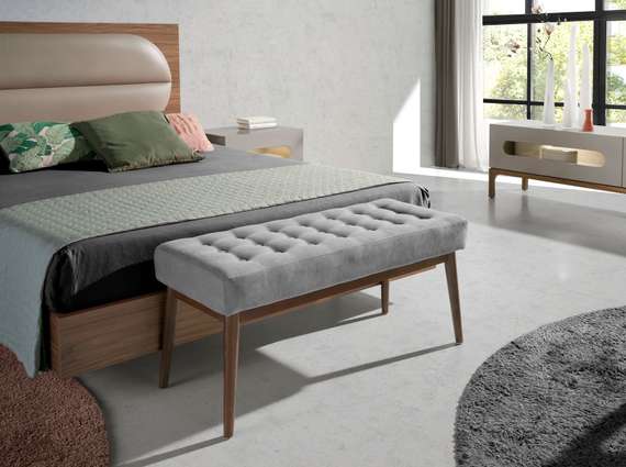 Банкетка Angel Cerda 5107, 100х45 см, орех, темно-серая ткань