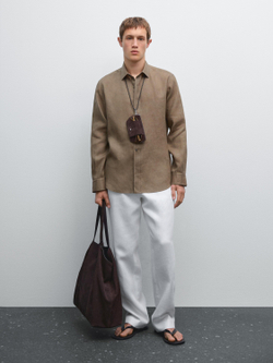 Massimo Dutti Рубашка приталенного кроя из 100% льна, хаки