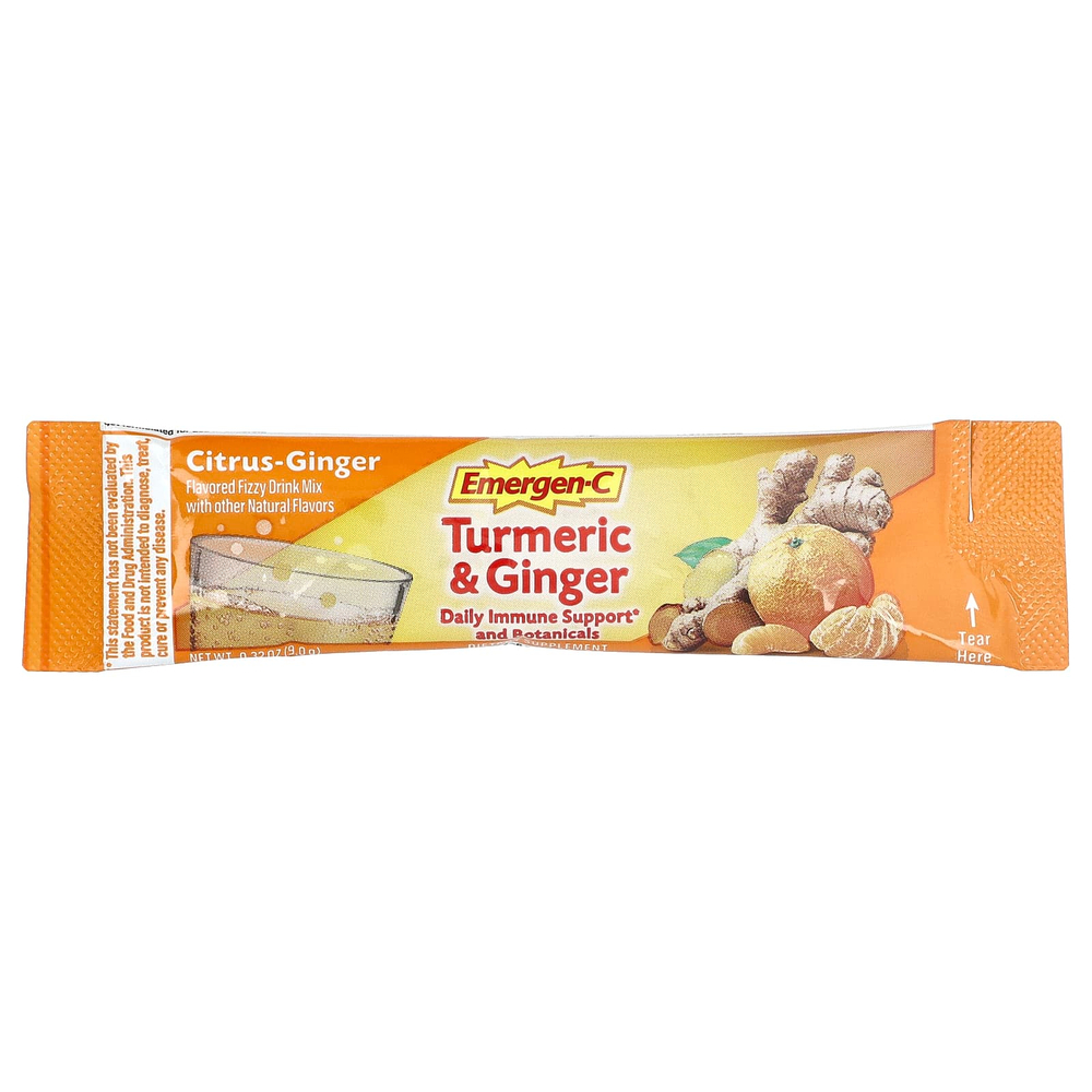Emergen-C, Куркума и имбирь, цитрусовый и имбирь, 18 пакетиков по 9 г (0,32 унции)