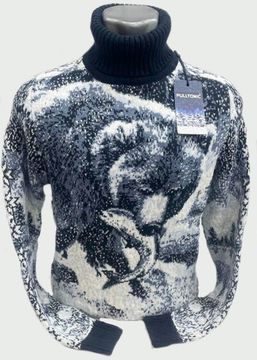 Pulltonic из шерсти и кашемира "Мишка с рыбой 2 " Размеры (48-52)