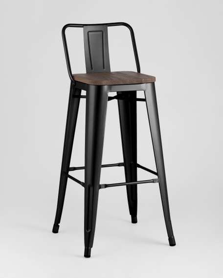 Стул барный TOLIX WOOD со спинкой черный глянцевый
