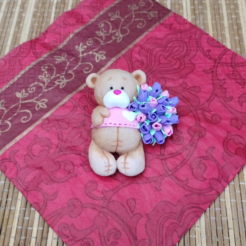 Молд силиконовый 2,5D "Мишка с тюльпанами" №2