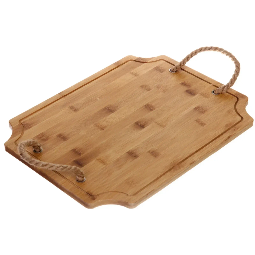 Доска бамбуковая для подачи и сервировки «SHEF» прямоугольный с ручками 38*29см