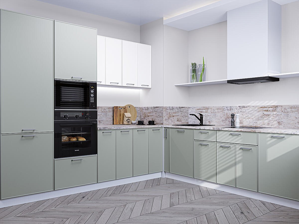 Угловая модульная кухня Квадро-02 Белый/Аквамарин - Белый 2140*2400/2150*600