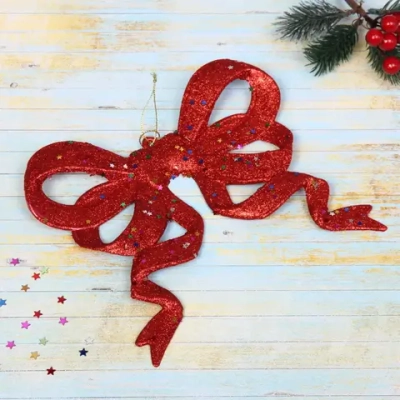 Украшение новогоднее «Бант сияющий» 17*18 см, Красный
