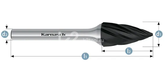 Борфреза твердосплавная Karnasch форма G, 3х14х3х38 мм, насечка HP-7 по алюминию, покрытие Black-Tec, арт. 11.5065-015
