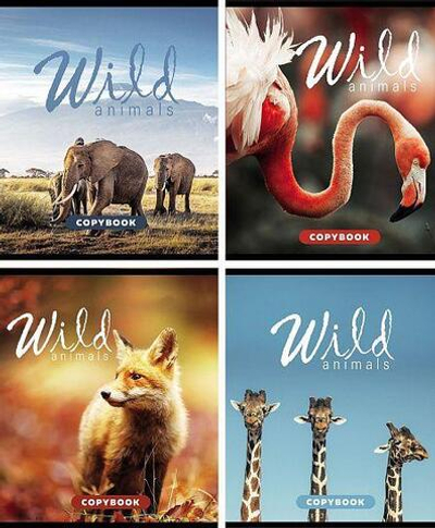 Тетрадь А5 96л. клетка "Дикие животные" скреп. офс.№2, мел. карт., ВД-лак, эконом (Creativiki)