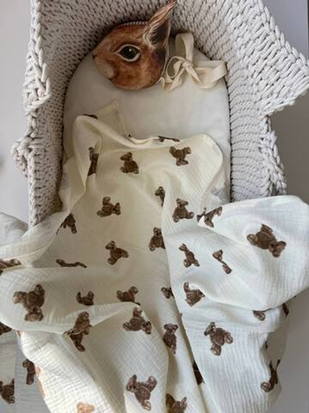 Муслиновая пеленка premium мишки на молочном