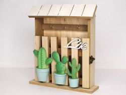 Ключница дерево 6 крючков "Кактусы в горшочках. Home" 26,8х21,7х6 см   4280884