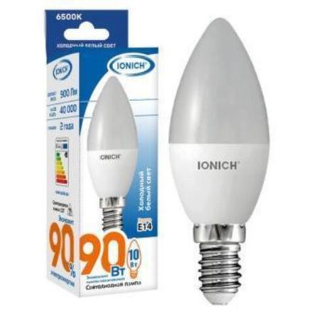 Лампа светодиодная IONICH "свеча" C37 10Вт 6500К Е14