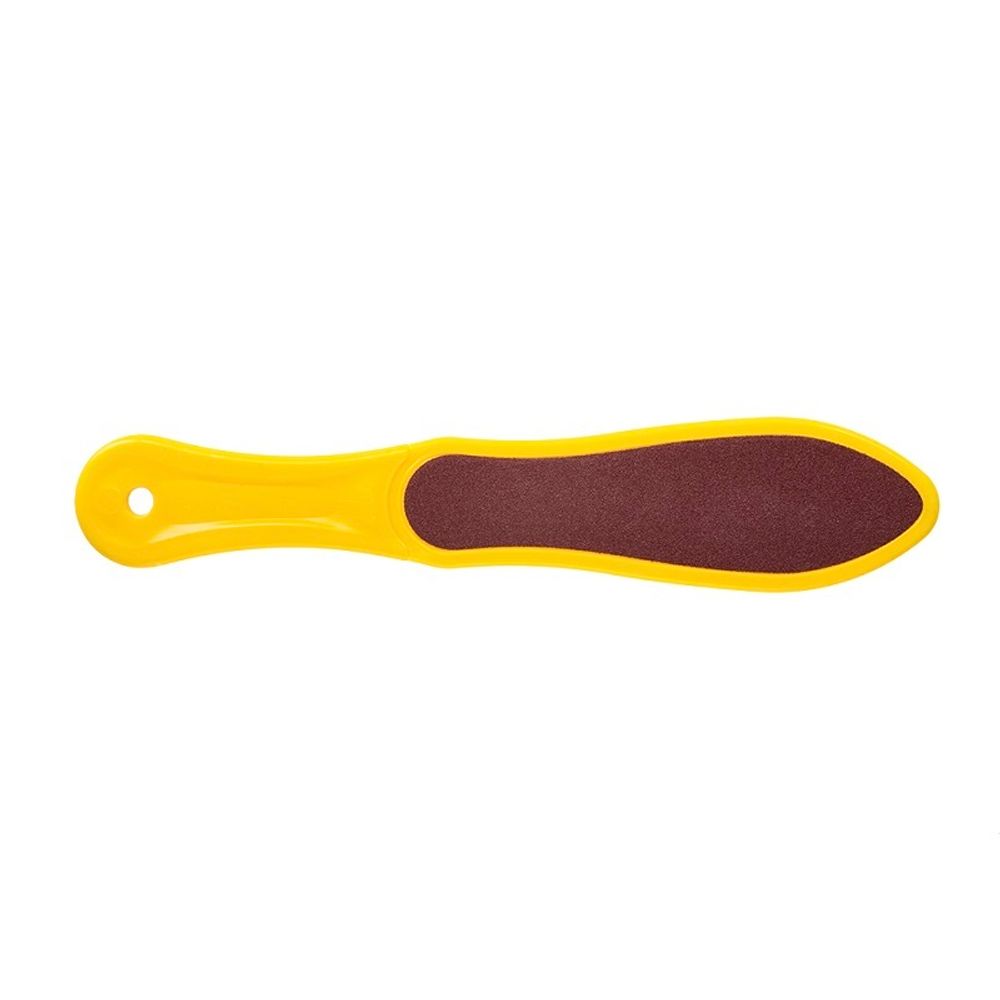 Тёрка абразивная педикюрная, двусторонняя с пластиковой ручкой желтая