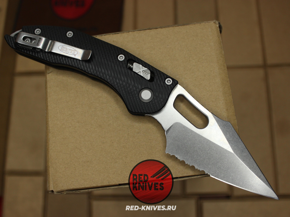 Нож Microtech Stitch Ram-Lok PS V.2025 - рукоять черный G10, клинок серый, PS заточка