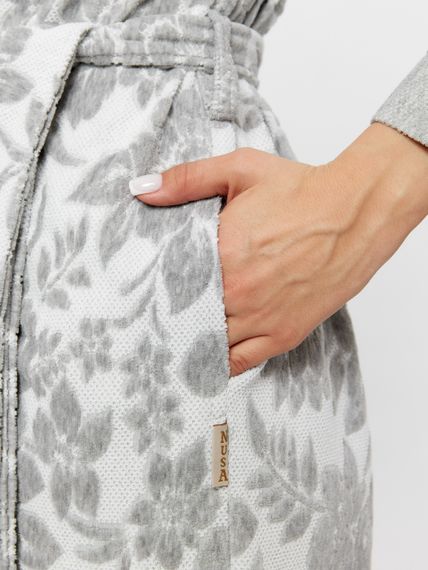 Халат женский велюровый жаккард 0443 серый NUSA Турция