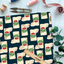 Ткань дюспо белые валенки с изображением рябины