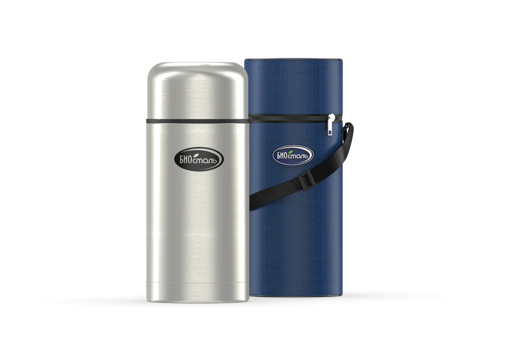 Термос для еды Biostal (1 литр) в чехле, стальной