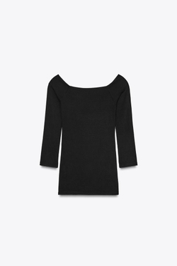 ZARA ФУТБОЛКА С ВЫРЕЗОМ «ЛОДОЧКА», ЧЕРНЫЙ