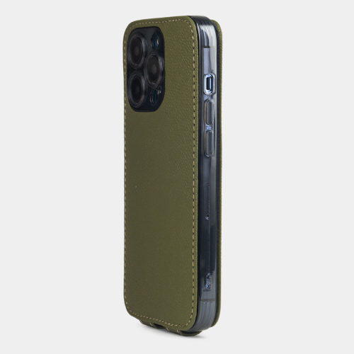 Чехол для iPhone 14 Pro из кожи сафьяно, цвета хаки