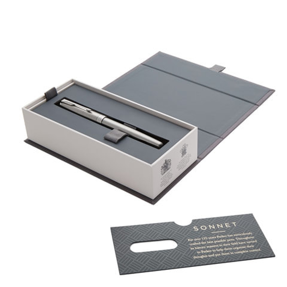 Ручка перьевая PARKER "Sonnet Core Core Stainless Steel CT", корпус серебристый, палладиевые детали, черная, 1931509