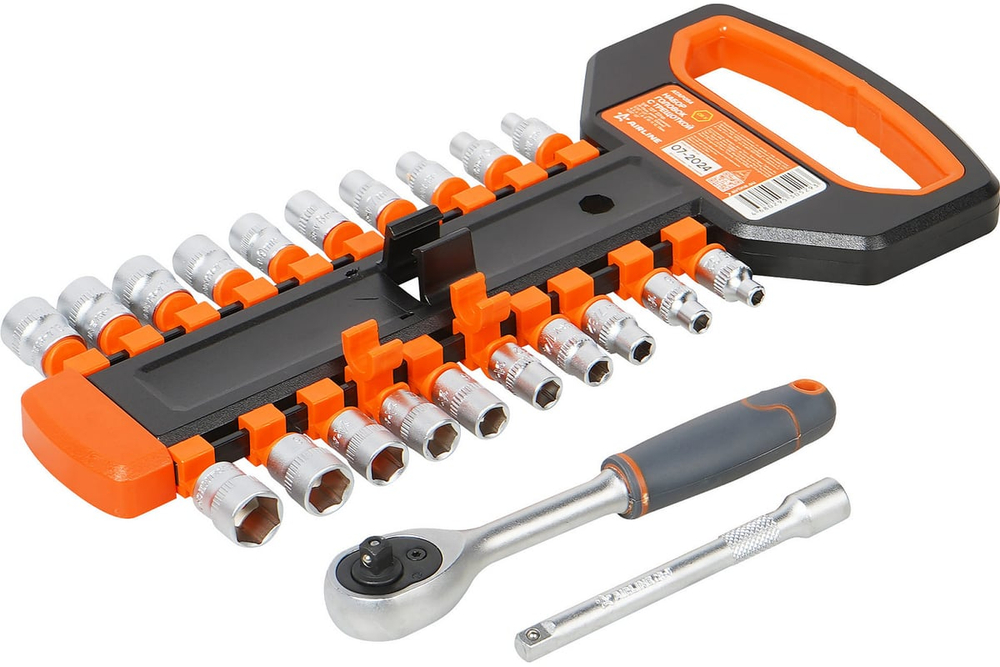 Набор головок с трещоткой 1/4" 72Т 22пр. (4-13мм, дюйм. размеры 5/32"-1/2", удл. 100мм) ATAP054 AIRLINE