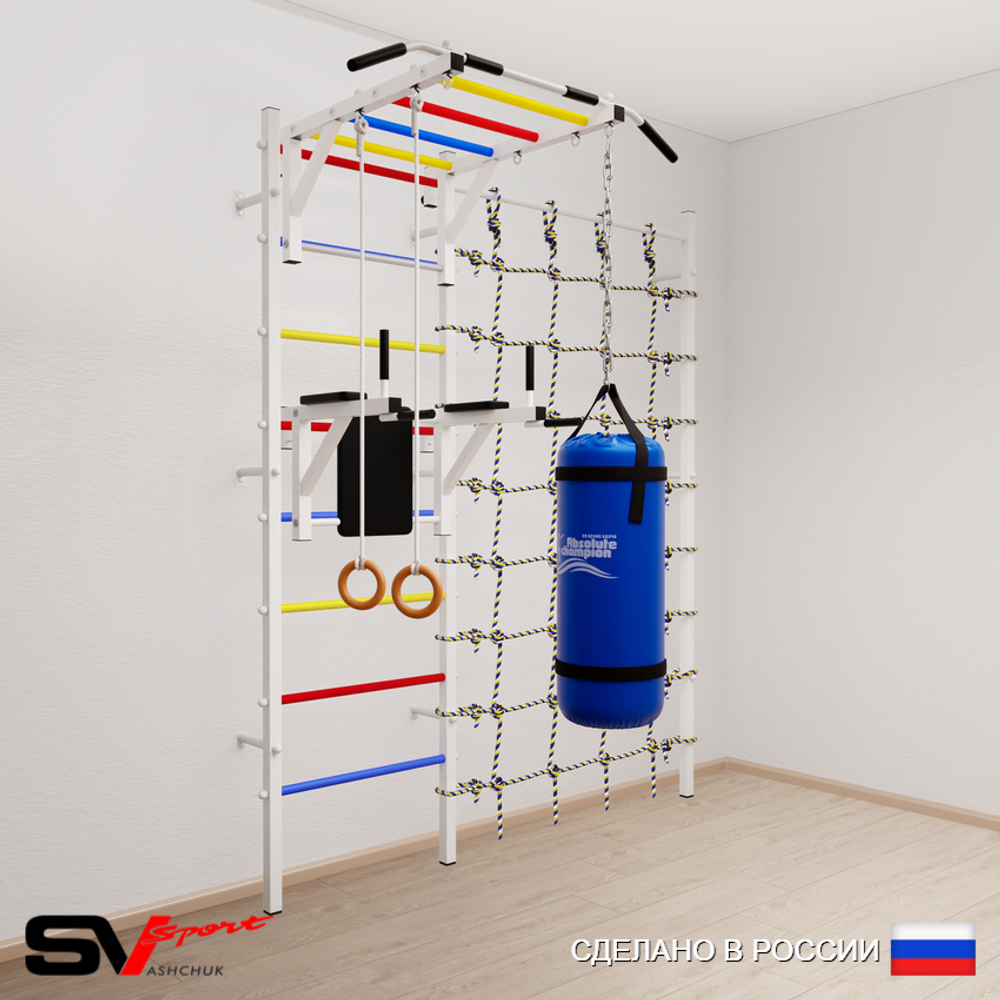 Шведская стенка Sv Sport усиленная 64130 (Турник рукоход/Брусья/Кольца/Цепь/Мешок 30кг/Канатный лаз)