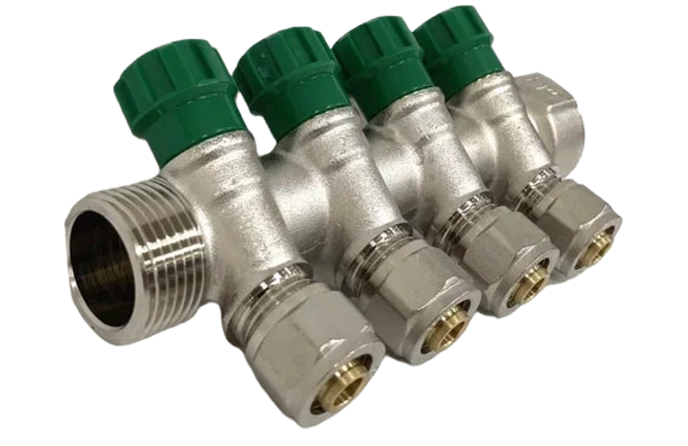 Коллектор Grema НВ 3/4x16 евроконус на 4 вых c вентилями (CN)