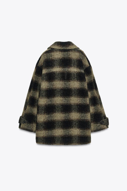 ZARA ПАЛЬТО В КЛЕТКУ ИЗ СМЕСОВОЙ ШЕРСТИ — ZW COLLECTION LIMITED EDITION, ЧЕРНЫЙ/ЗЕЛЕНЫЙ
