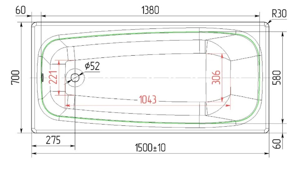 Ванна чугунная 1500*700 мм Классик-У