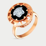 Кольцо женское из розового золота 585 пробы с черным ониксом (арт. 03467)
