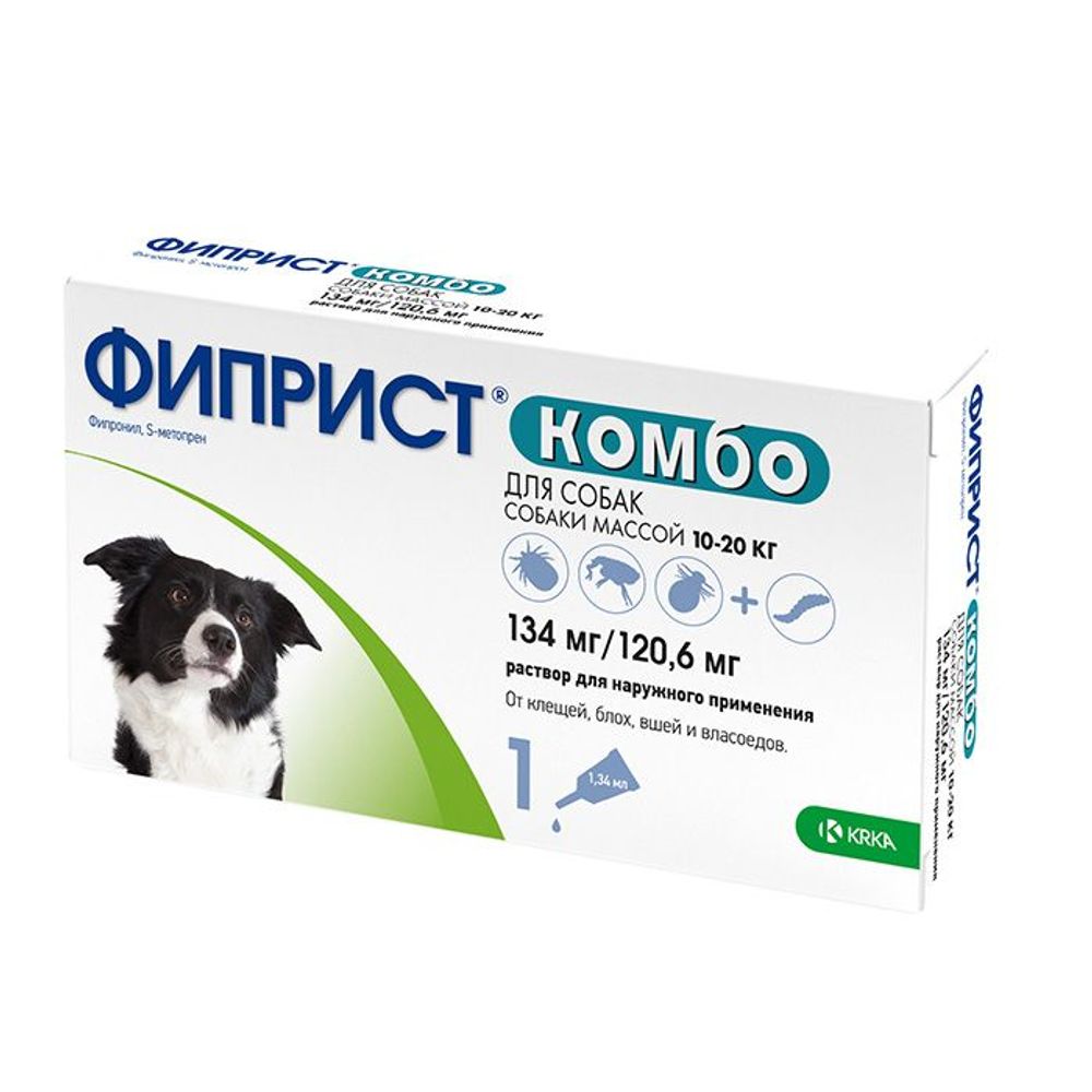 Капли от блох и клещей KRKA Фиприст Комбо для собак с массой тела 10-20 кг, упаковка 1 пипетка 1,34 мл Капли от блох и клещей KRKA Фиприст Комбо для собак с массой тела 10-20 кг, упаковка 1 пипетка 1,34 мл