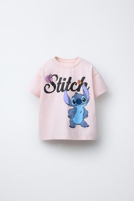 ZARA ФУТБОЛКА LILO & STITCH © DISNEY, ПАСТЕЛЬНО-РОЗОВЫЙ