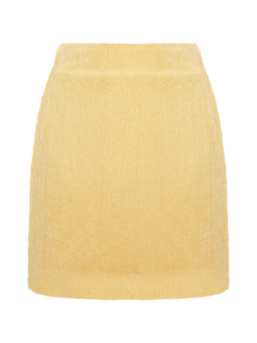 Юбка из трикотажа с ворсом мини желтая