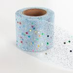Лента (5,5 см*13,72 м) Фатин с блестками и пайетками, Голубой, 1 шт.