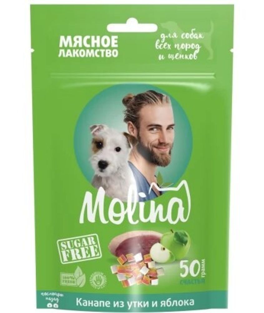 Лакомство для собак Molina 50г всех пород и щенков, Канапе из утки и яблока