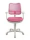 Кресло Бюрократ, с подлокотникам, розовый, спинка сетка, белый пластик, CH-W797/PK/TW-13A