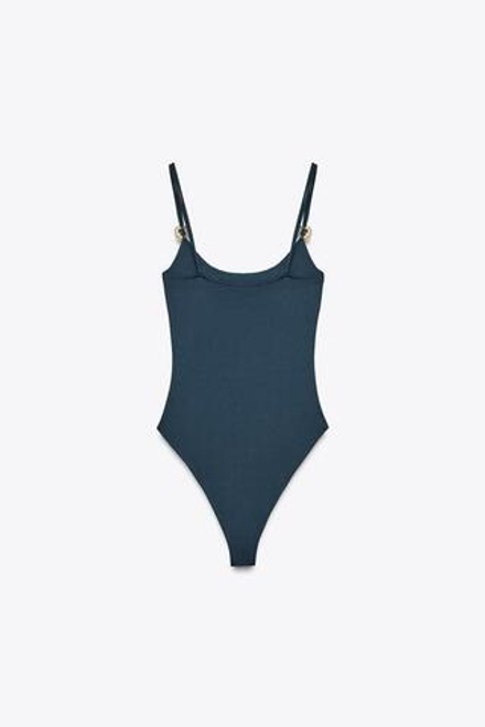 ZARA БОДИ ИЗ ПОЛИАМИДА С РАКУШКАМИ, МОРСКОЙ СИНИЙ