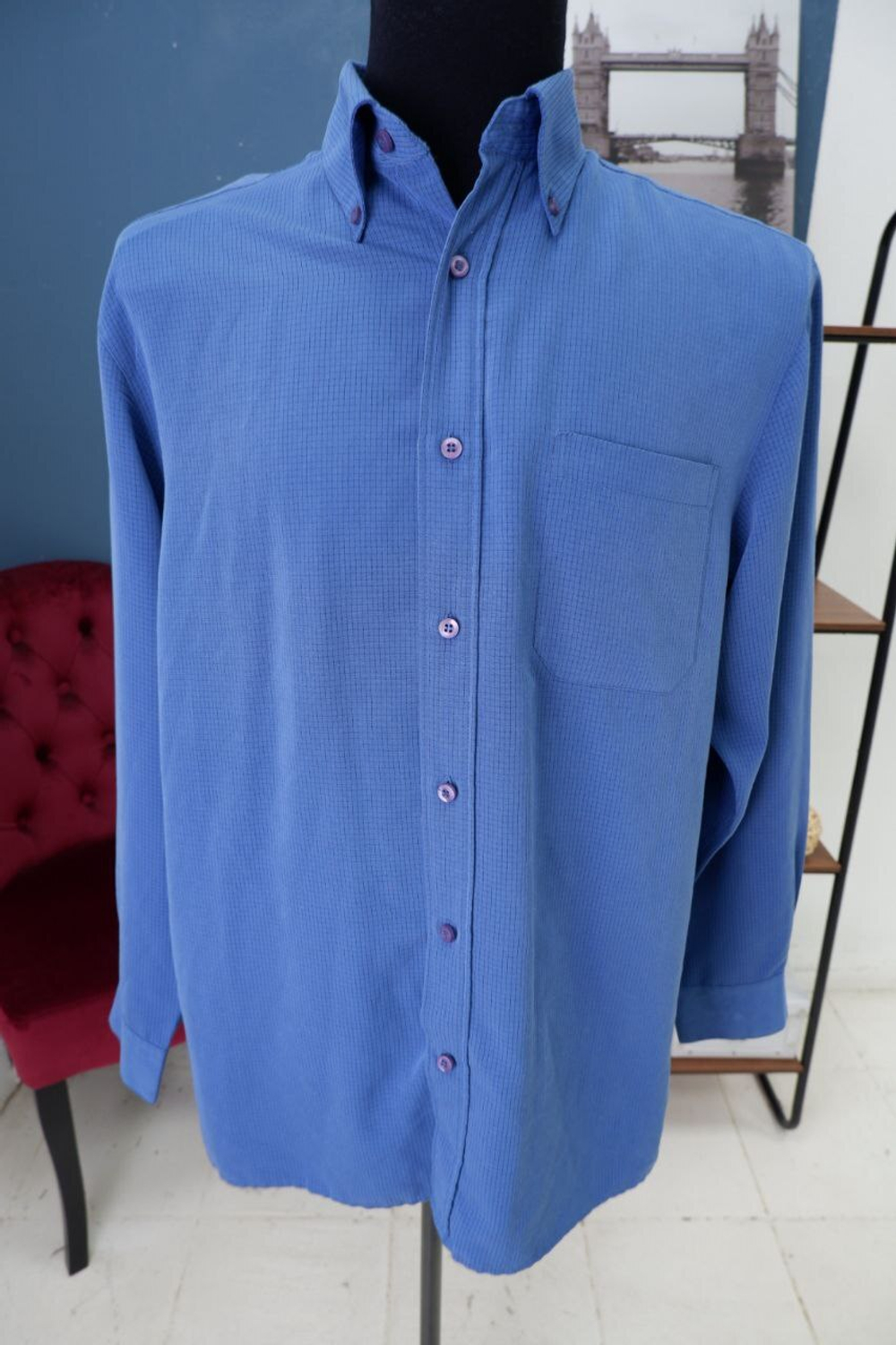 Рубашка Casual синяя в клетку 46 размер