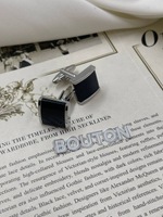 Запонки серебристые с черным квадратом