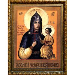 Взбранной Воеводе Победительная икона Пресвятой Богородицы на холсте.