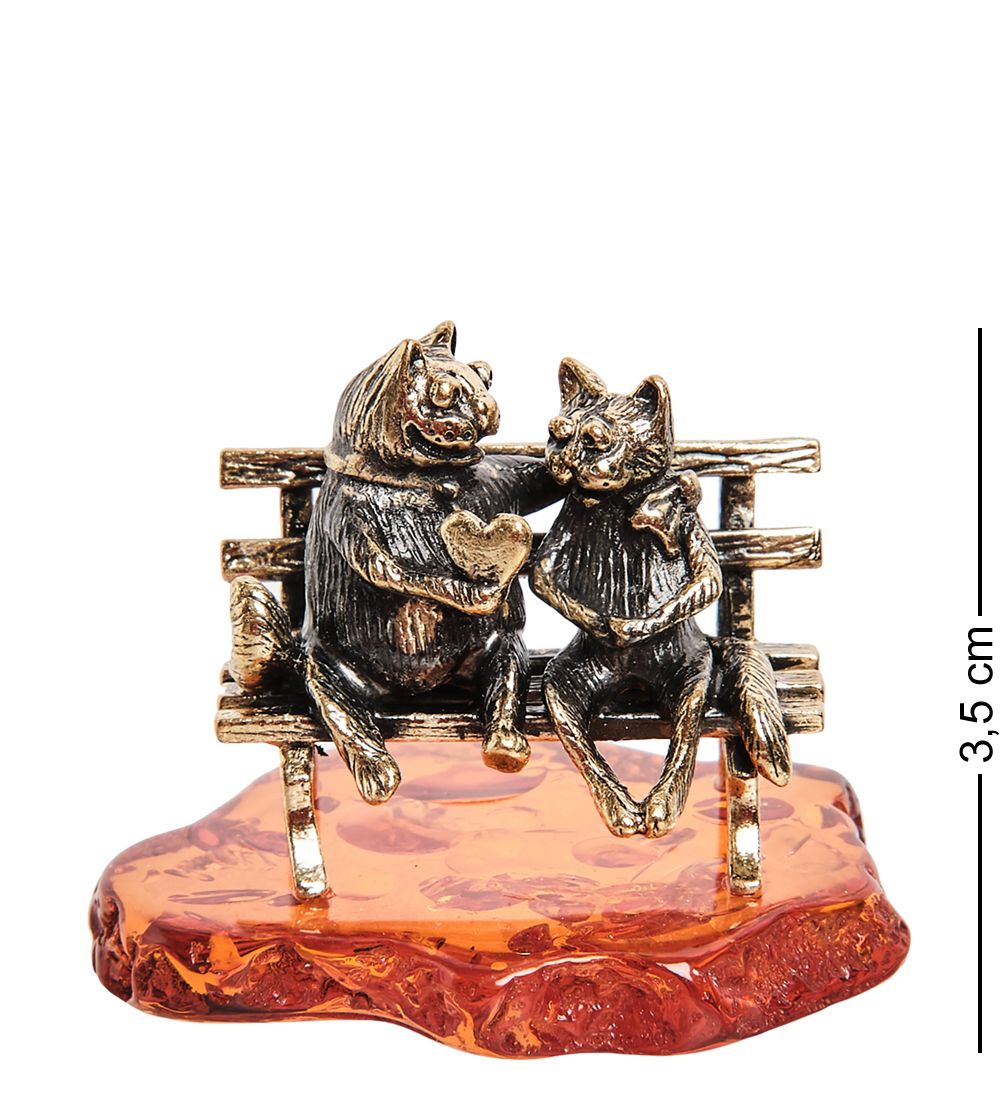 AM-1055 Фигурка «Коты Пара с сердцем» (латунь, янтарь)
