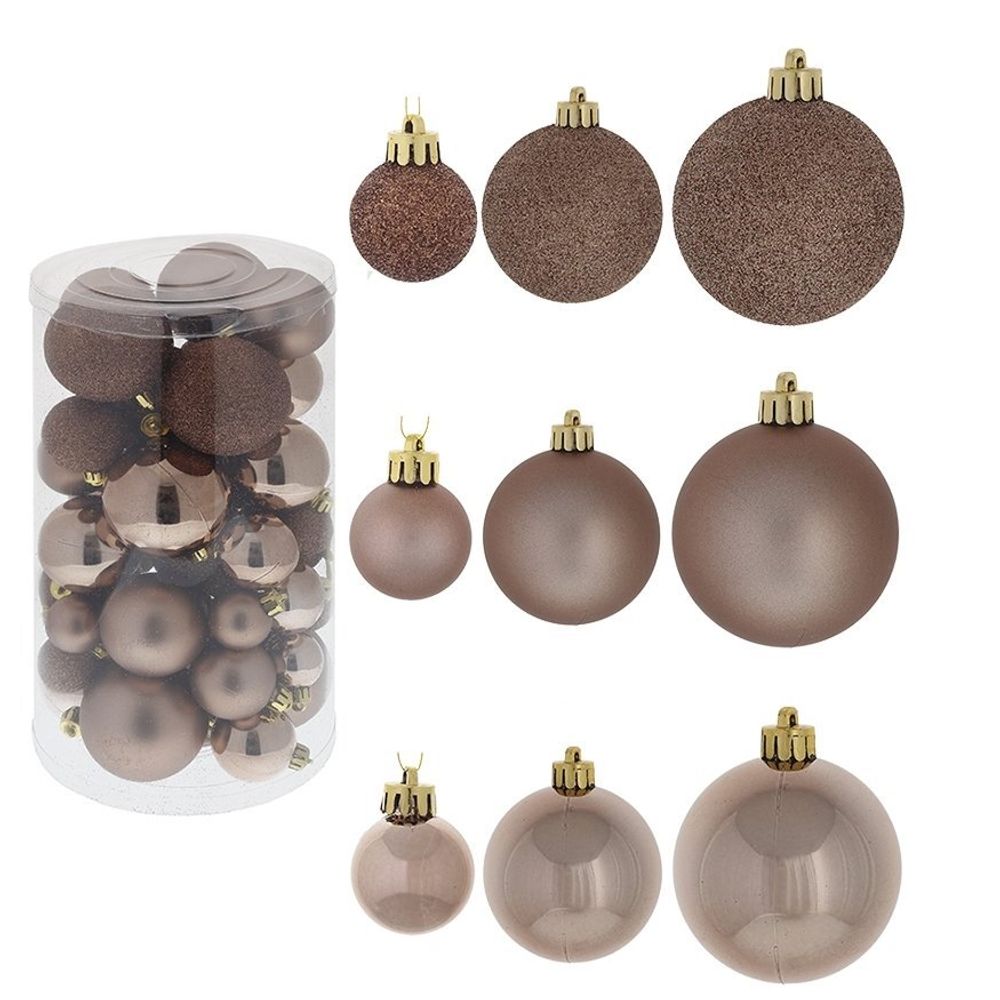 GAEM Набор из 40шт, Украшение новогоднее Шар "Молочный шоколад", D3/4/5/6 см, L14 W14 H26 см