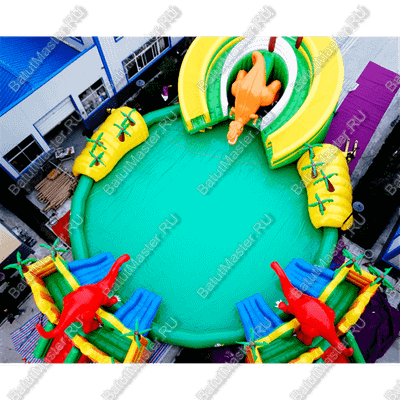 Коммерческий надувной батут с бассейном «Дино-оазис» 23*23*5,5 м