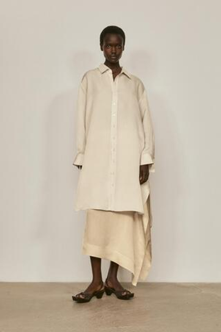 Massimo Dutti Длинная рубашка свободного кроя с драпировкой - Limited Edition, натуральный