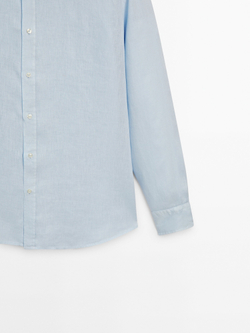 Massimo Dutti 100% льняная приталенная рубашка,  небесно-голубой