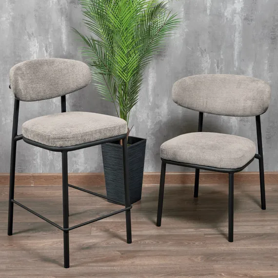 Полубарный стул Arvo 65 см, бежевый шенилл с черными ножками