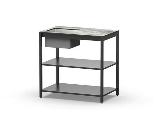 Стол разделочный с мойкой Lounge B-02S-L, 90 см, черный/серый каспий