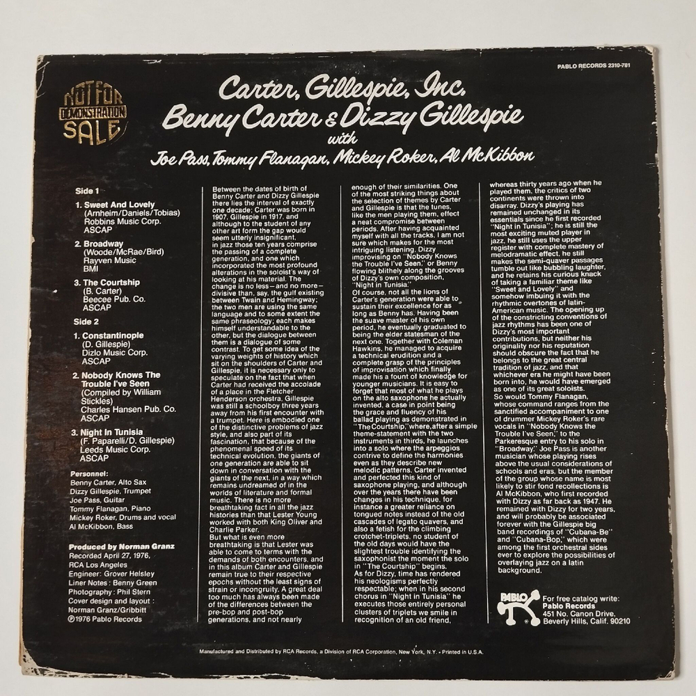 Винтажная виниловая пластинка LP Benny Carter and Dizzy Gillespie (USA 1976)
