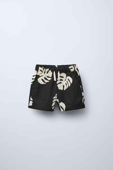 ZARA ШОРТЫ-БЕРМУДЫ С ПРИНТОМ, ЧЕРНЫЙ/ЭКРЮ